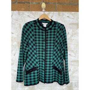 Exclusively Misook button front knit sweater jacket size XL plaid